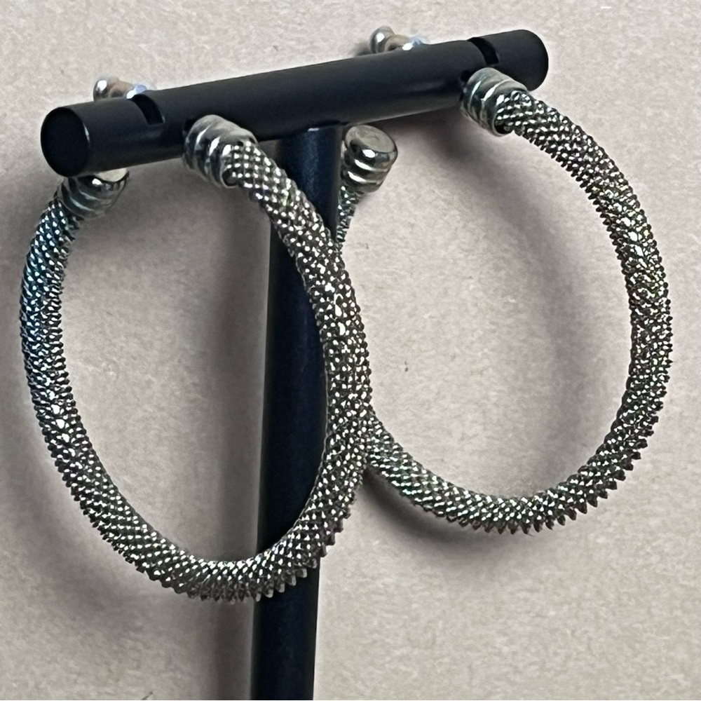 Gold Tone Metal Mesh Hoop Earrings